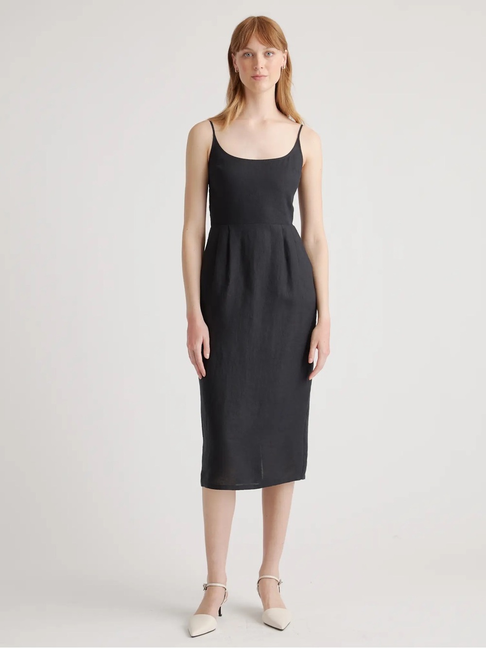 Quince 100% European Linen Black Scoop Neck Midi Dress NWT size XL